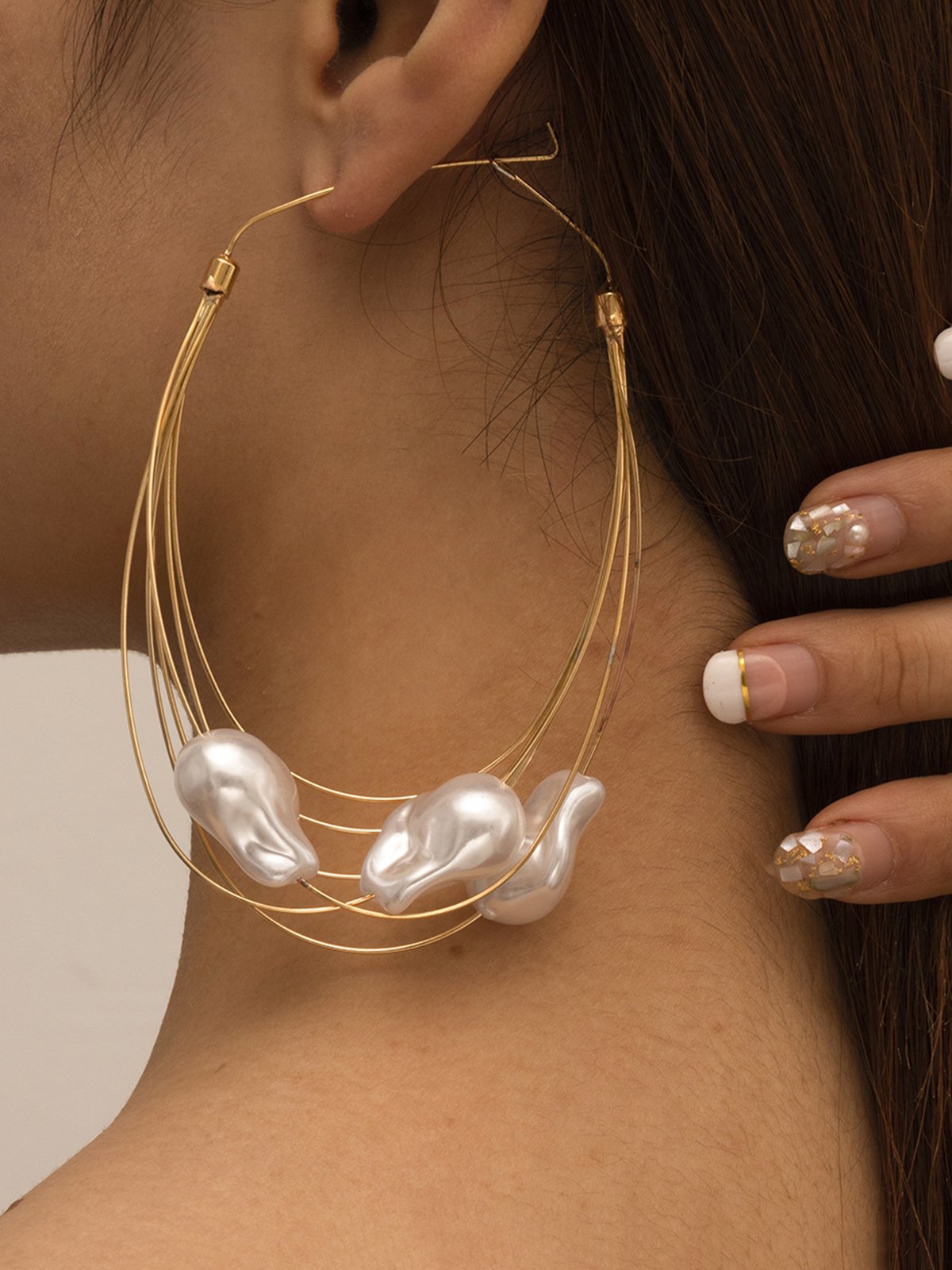 Brincos De Argola Multicamadas Imitação Pérolas Estilo Barroco