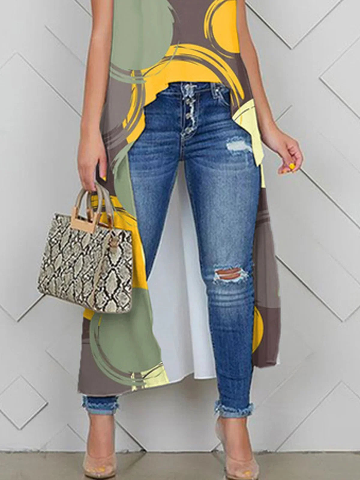 Camisa Casual Solta Com Estampa De Bolinhas Abstratas