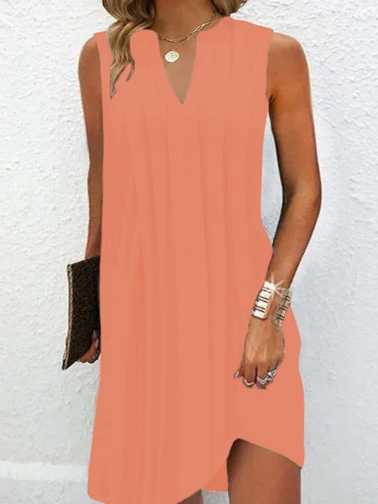 Vestido Largo Casual De Cor Sólida Com Decote Em V Rosa