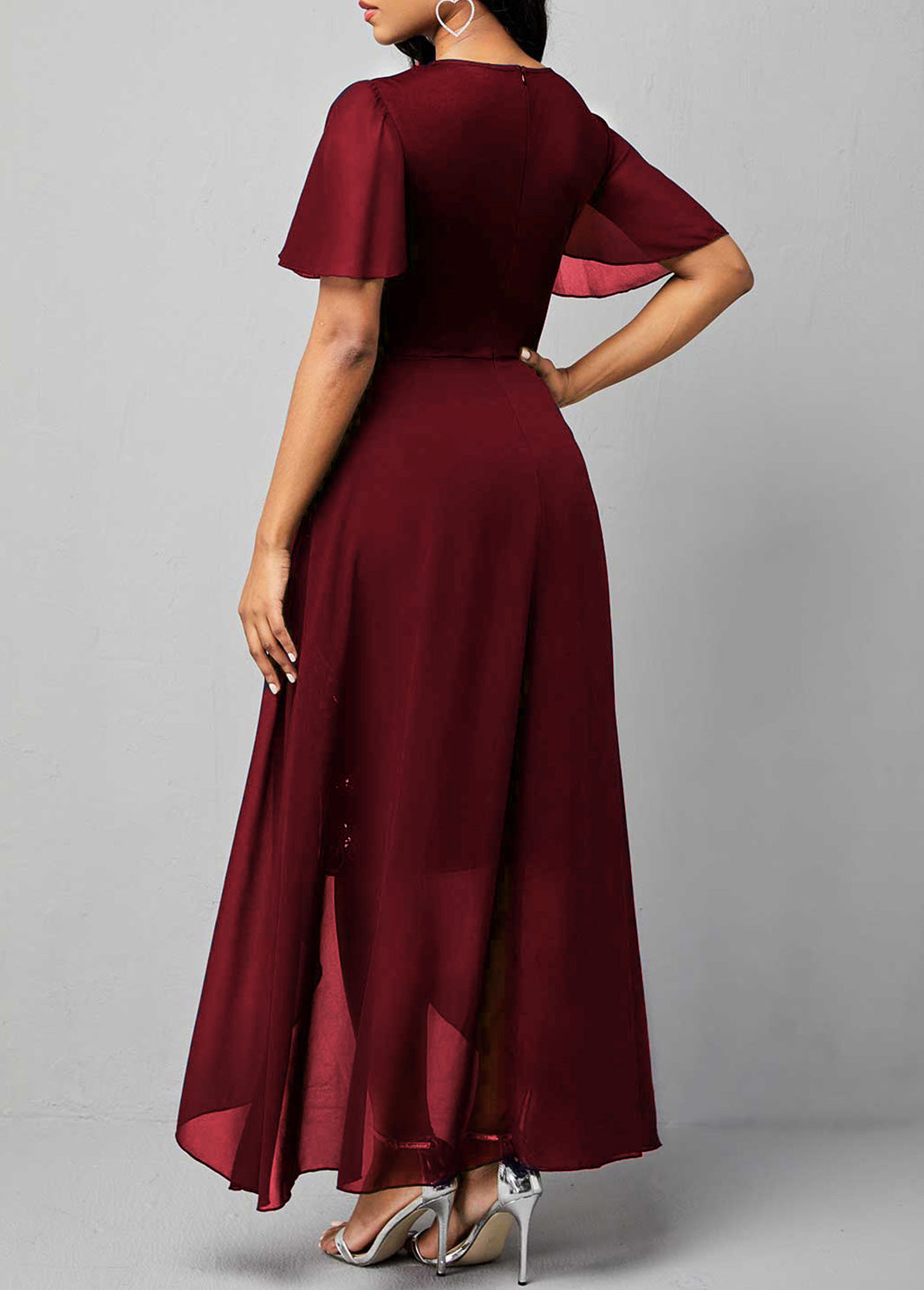 Vestido Bodycon Vermelho Vinho Alto E Baixo Com Lantejoulas