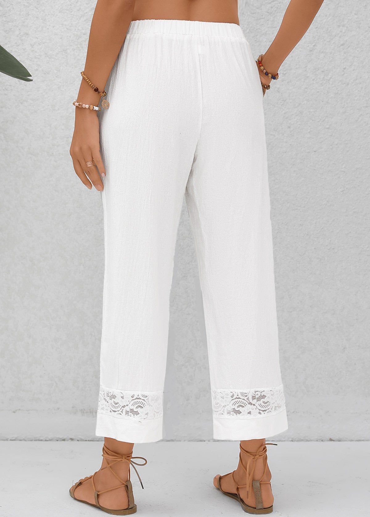 Calças De Cintura Alta Elásticas Brancas