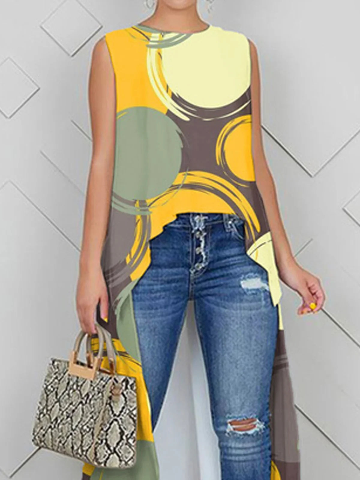 Camisa Casual Solta Com Estampa De Bolinhas Abstratas