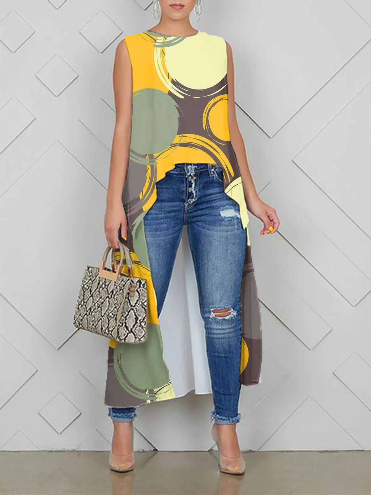 Camisa Casual Solta Com Estampa De Bolinhas Abstratas