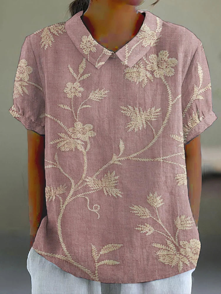 Camisa De Linho Algodão Casual Com Estampa Floral Retrô Feminina Comstylish Rosa / P
