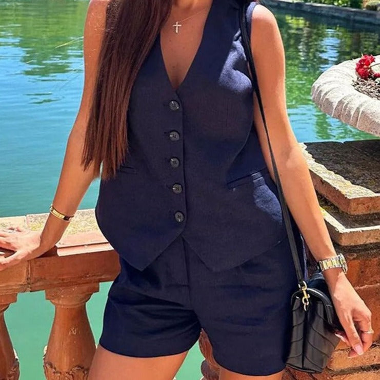 Conjunto De Colete E Shorts Em Linho Alizée