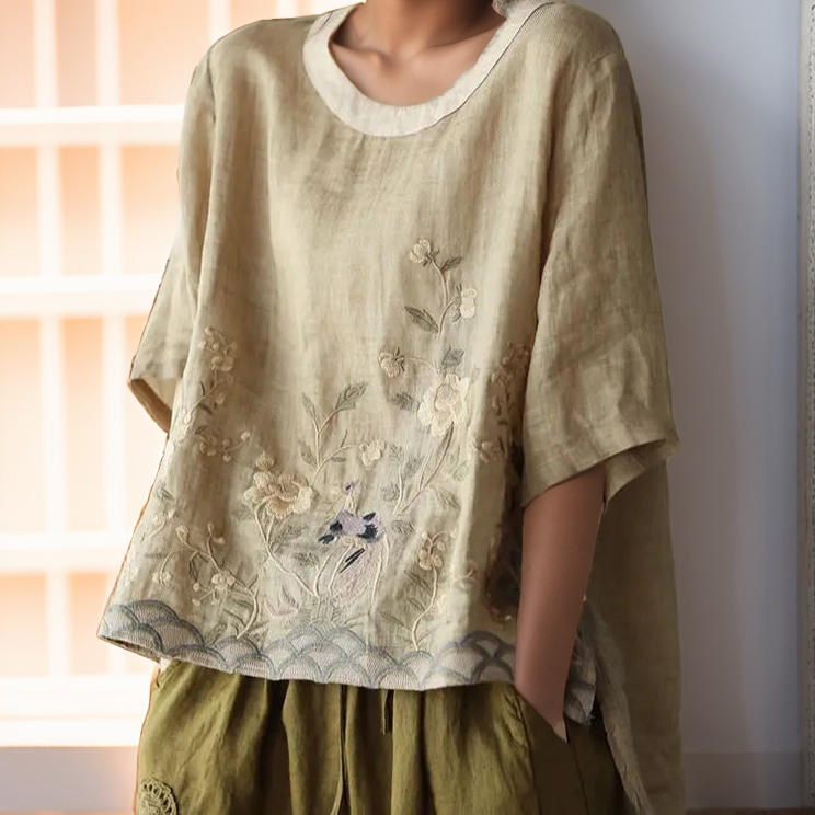 Camisa Com Bordado Floral Jacobina Cáqui / M