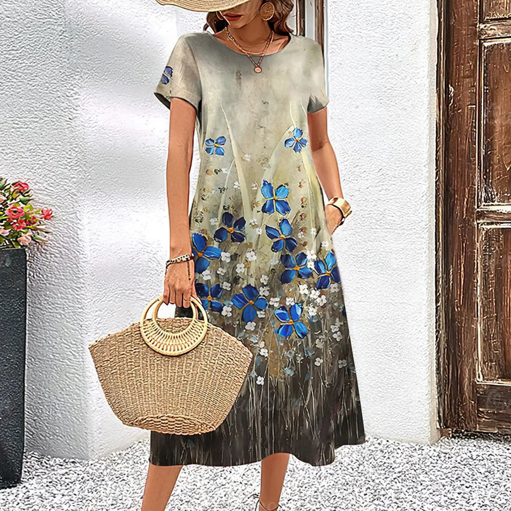 Women Summer Short Dress Festival Outfit Female 2023 Girls Fashion Pullover Floral 3D Print Elegant