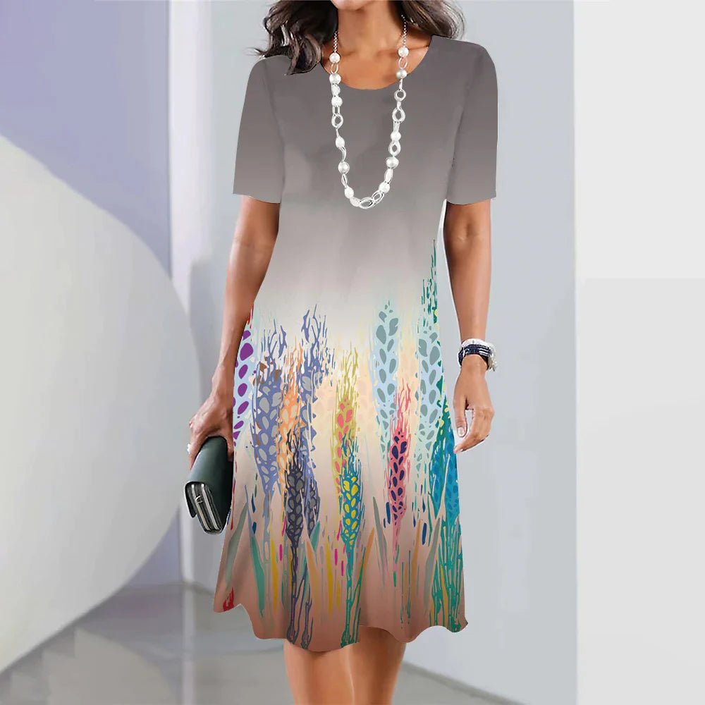 Women Summer Short Dress Festival Outfit Female 2023 Girls Fashion Pullover Floral 3D Print Elegant