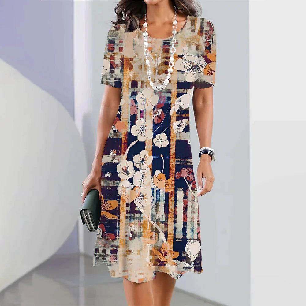 Women Summer Short Dress Festival Outfit Female 2023 Girls Fashion Pullover Floral 3D Print Elegant