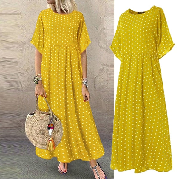 Boho Maxi Dress Vintage Print Summer Half Sleeve Loose Casual Plus Size Female Long Big Swing
