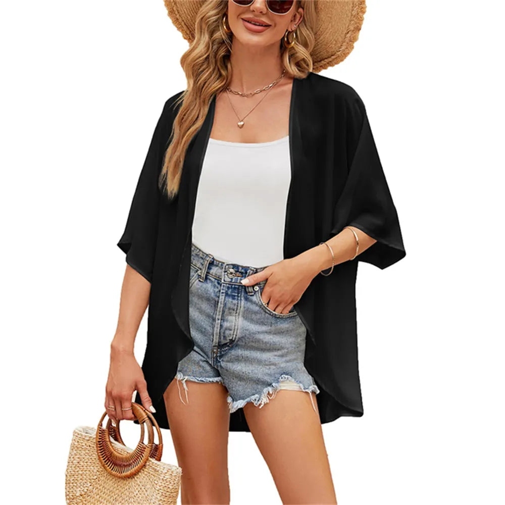 2023 New Women Summer Long Flowy Kimono Cardigans Boho Chiffon Floral Beach Cover Up Tops Beachwear
