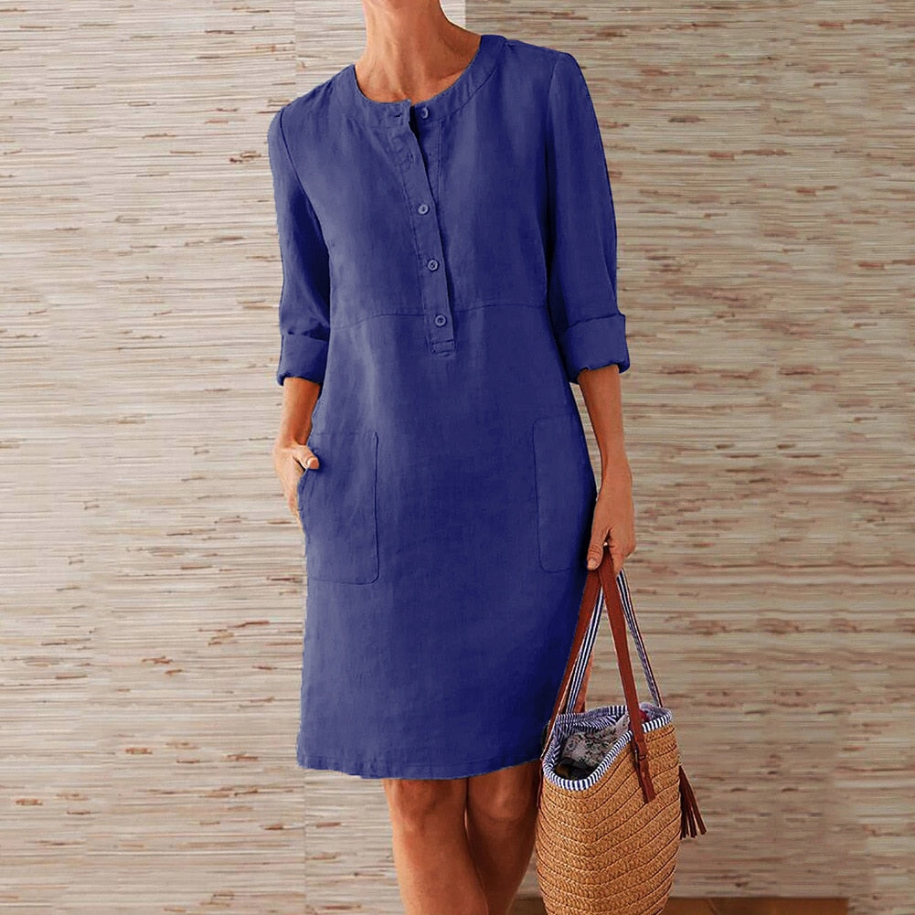 Vestido De Linho Budapeste Azul Escuro / P