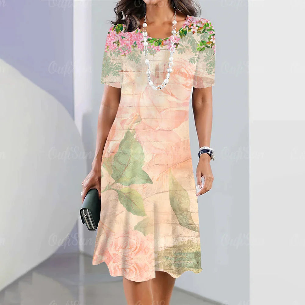 Women Summer Short Dress Festival Outfit Female 2023 Girls Fashion Pullover Floral 3D Print Elegant