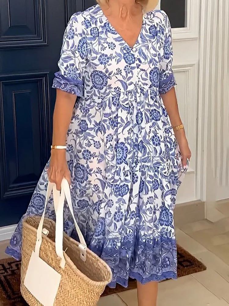 Vestido Floral Lavínia Azul / P