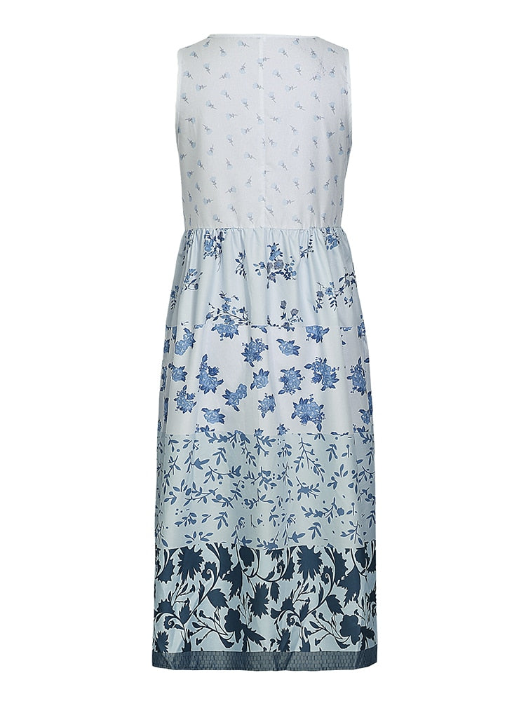 Plus Size Casual Women Summer Midi Dress 5Xl 2023 Large Floral Print Sleeveless Crewneck A Line Boho