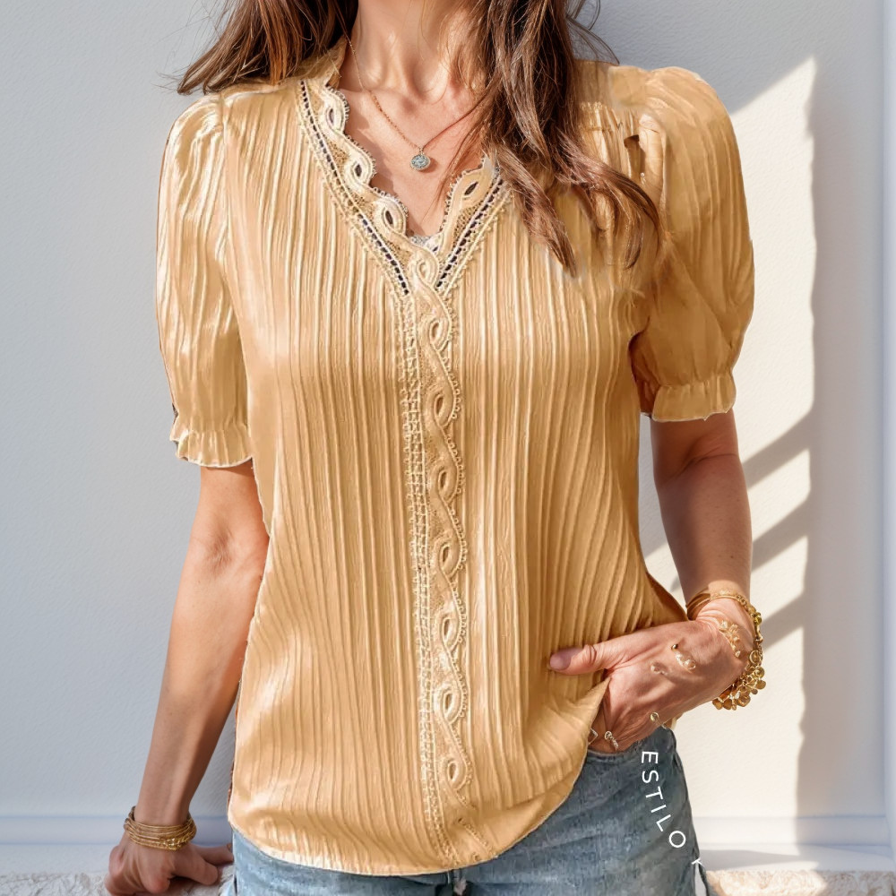 Camisa Plissada Lana Mel Laranja / P Bl61