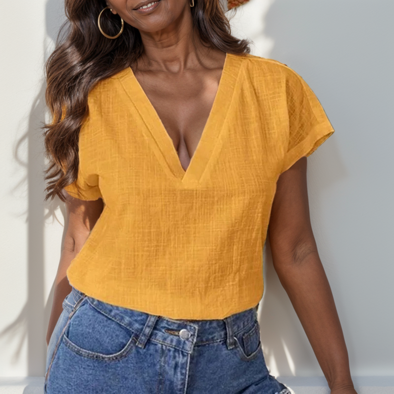 Camisa De Linho Gola V Luísa Ryana Amarela / P Bl20