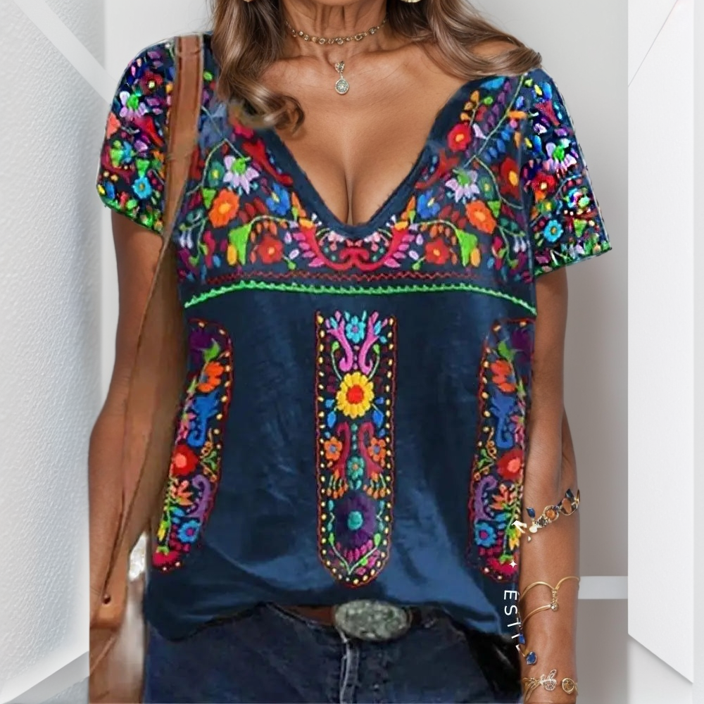Camisa Feminina Esmeralda Azul - Gola V / P Feminina