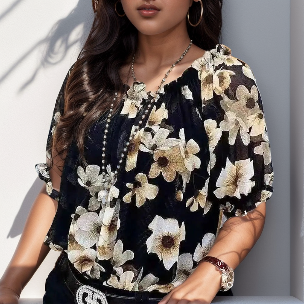 Camisa Floral Carolina Preta / M