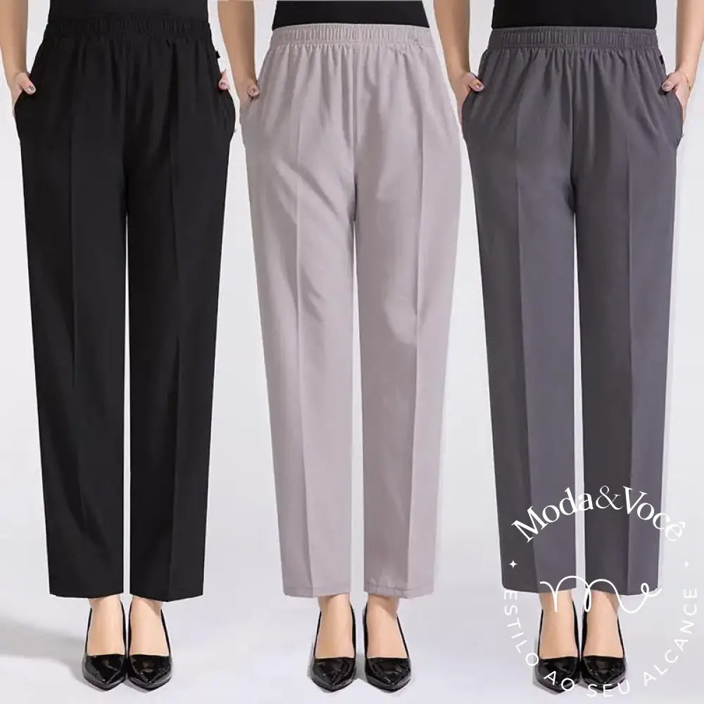 Women Summer Silk Comfortable High Waist Elastic Long Ladies Pants