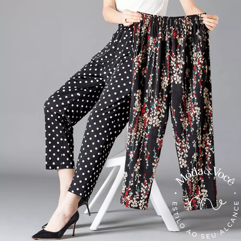 Xl-8Xl Summer Women Harem Pants Casual High Waist Printed Elastic Middle Aged Trousers Bottoms