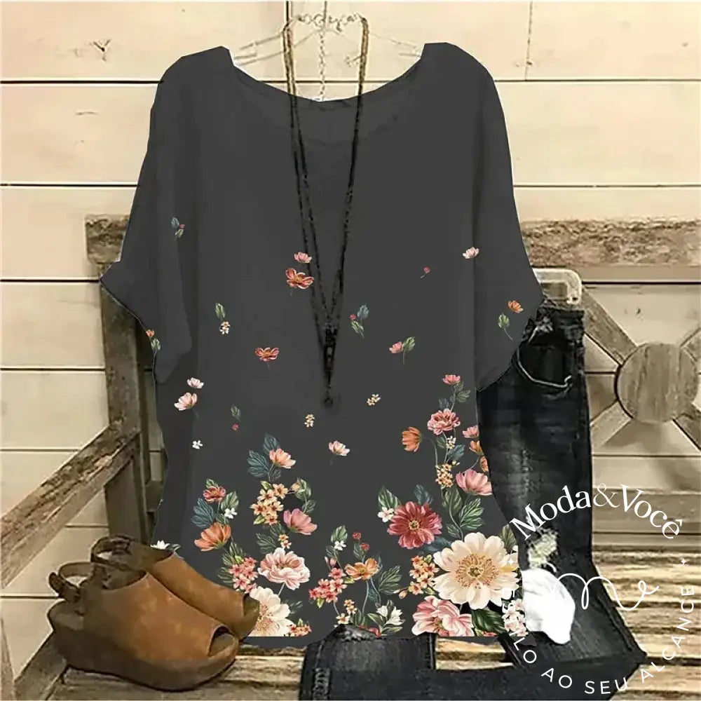 2023 New Summer 3D Flower Prin O-Neck Short Sleeve Round Neck Ladies T-Shirt Fashion Tops Casual