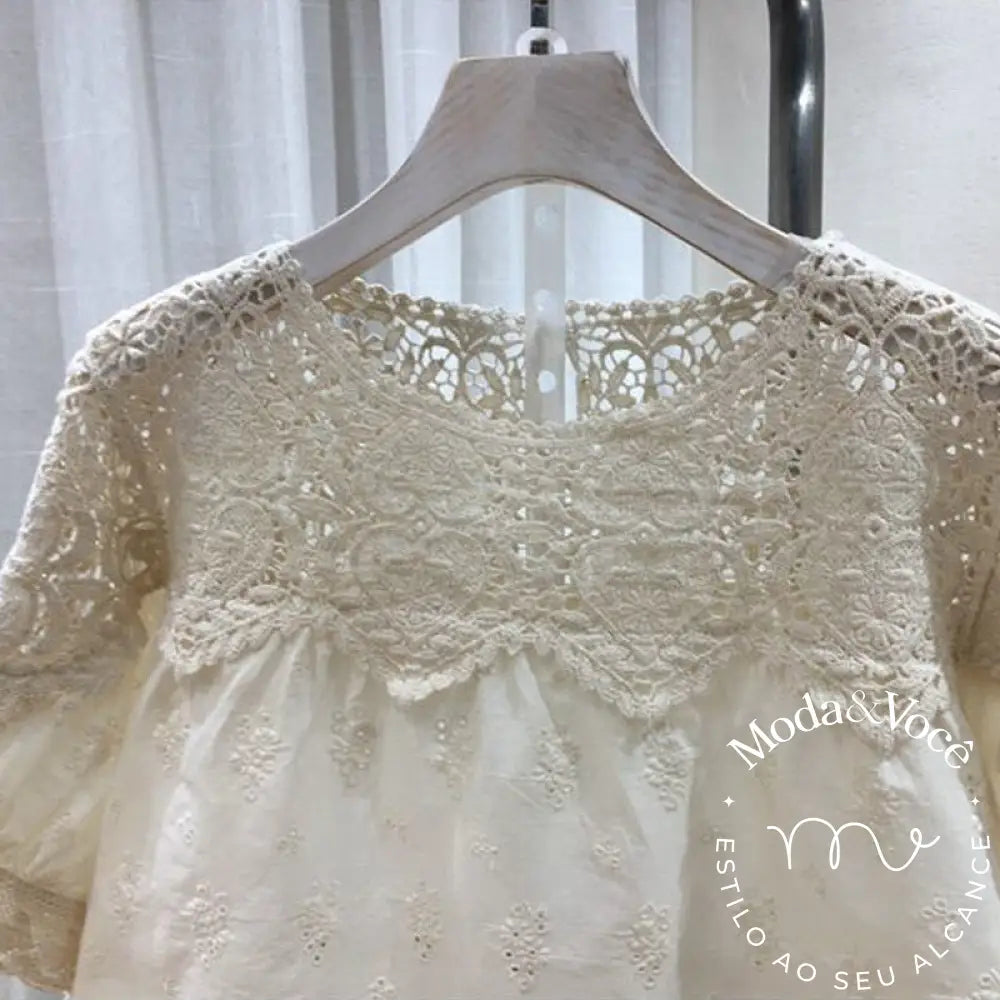 Cotton Embroidery Hollow Short-Sleeved Shirt Female 2023 Summer New Korean Design Sense Of Fashion