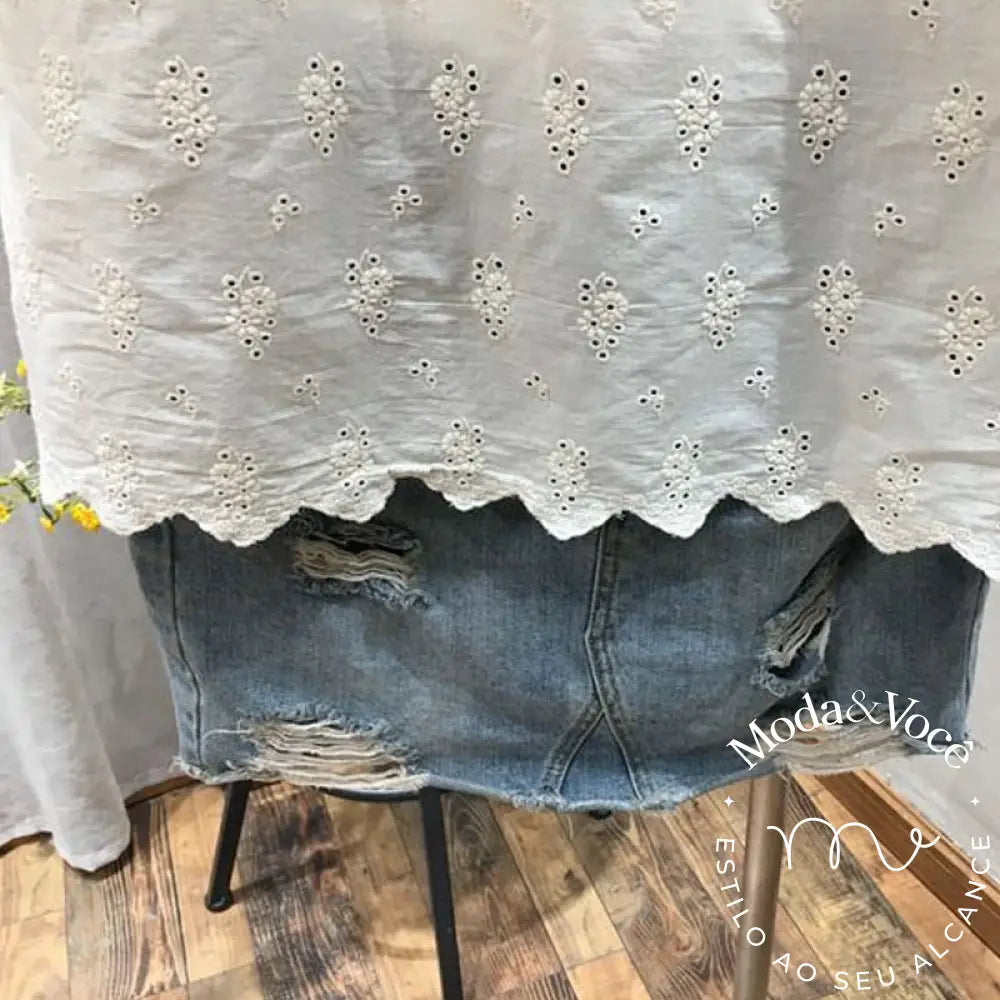 Cotton Embroidery Hollow Short-Sleeved Shirt Female 2023 Summer New Korean Design Sense Of Fashion