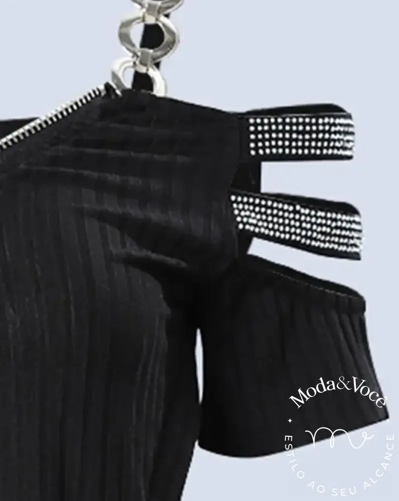 Fashion Y2K Women’s Top 2023 Summer Casual Rhinestone Decoration Zipper Details Split Bottom Cold