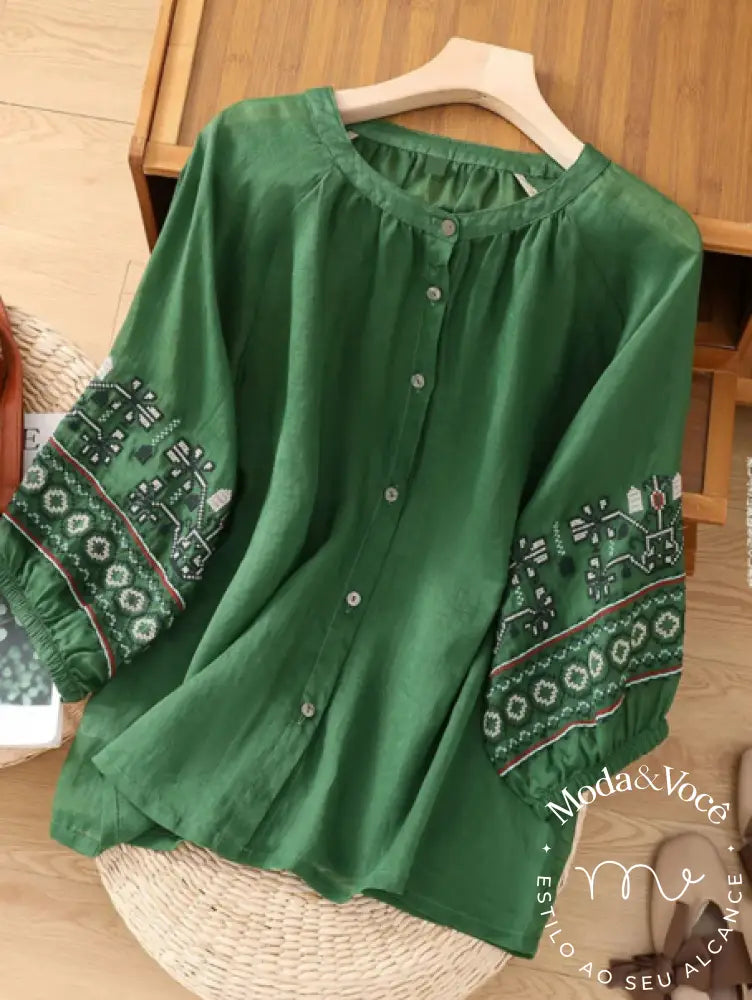 Camisa Com Bordado Elisa Verde / M