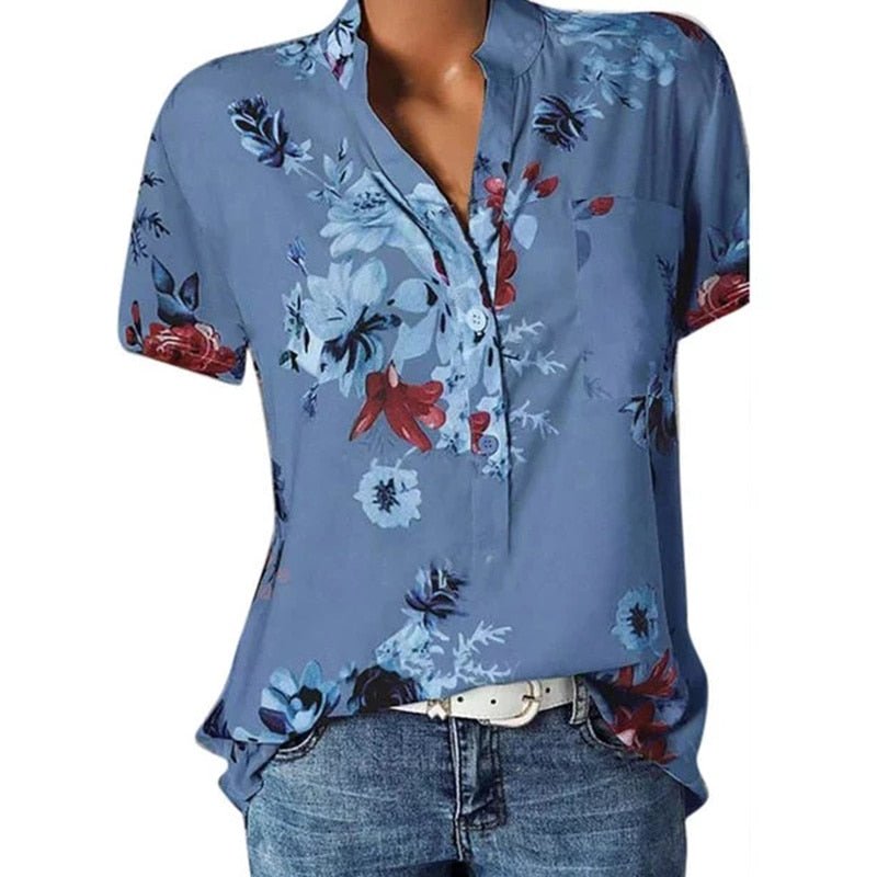 Camisa Floral Adriane Luiza Azul / P Camisa 04