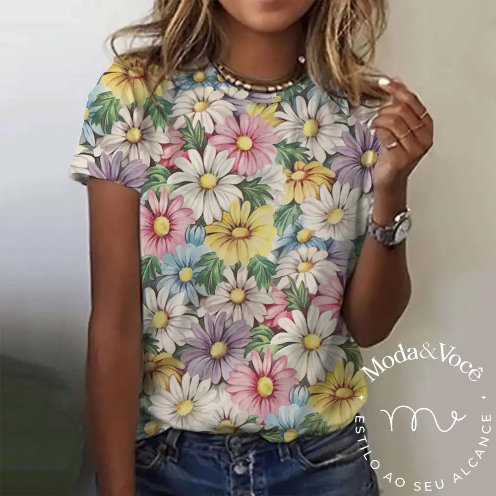 Women&#39;S T-Shirt Summer Fashion Short Sleeve Tops 3D Floral Print O-Neck Casual T Shirt For Y2K