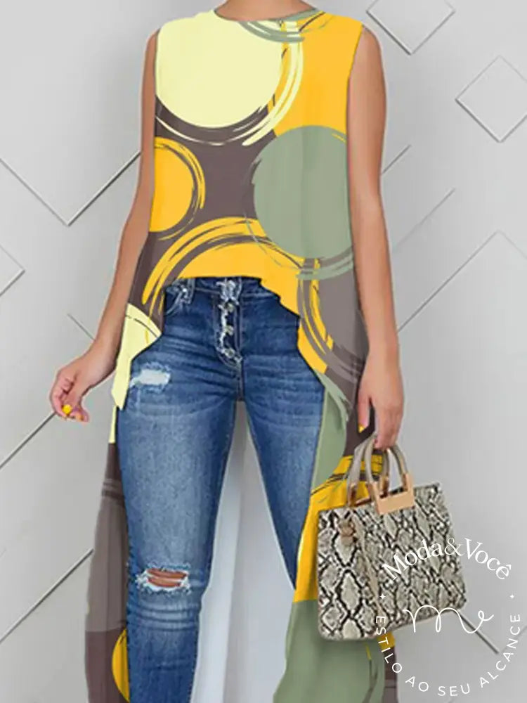 Camisa Casual Solta Com Estampa De Bolinhas Abstratas
