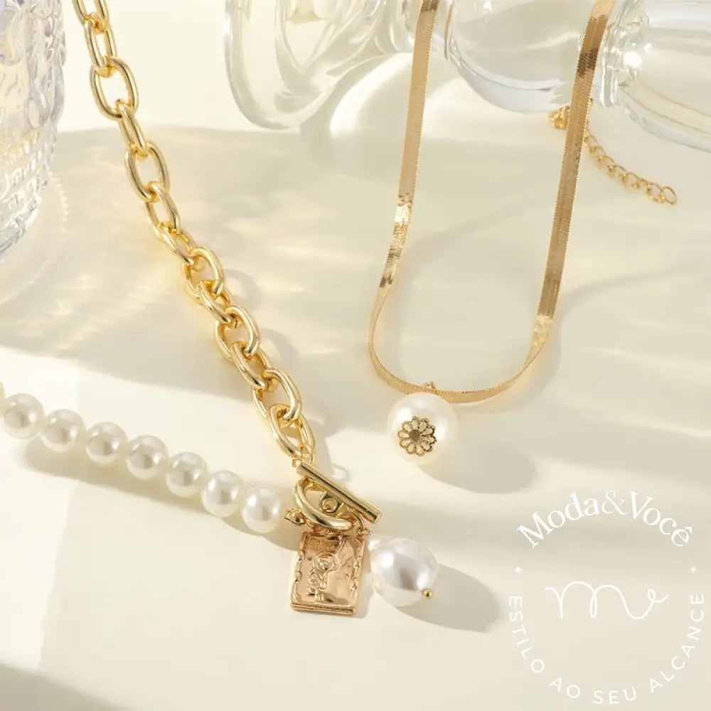Colar De Ouro Com Pérolas Barroca