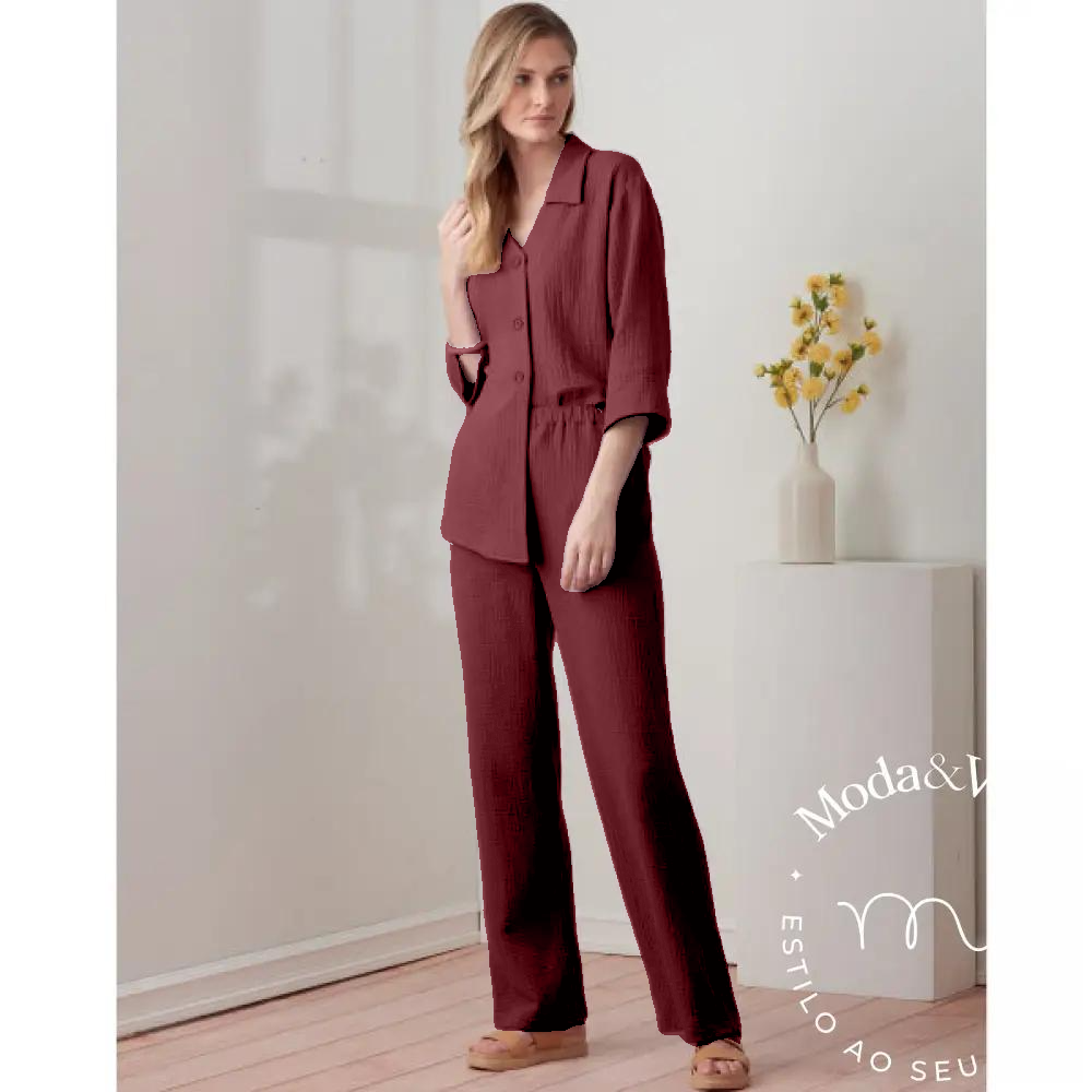 Conjunto De Linho Alexia Vinho / P