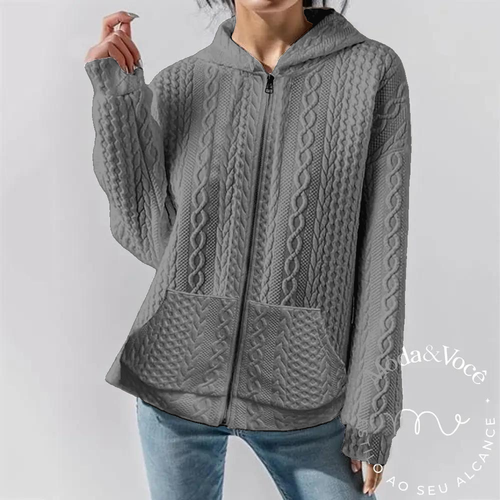 Casaco Com Capuz Maria Lívia Cinza / P