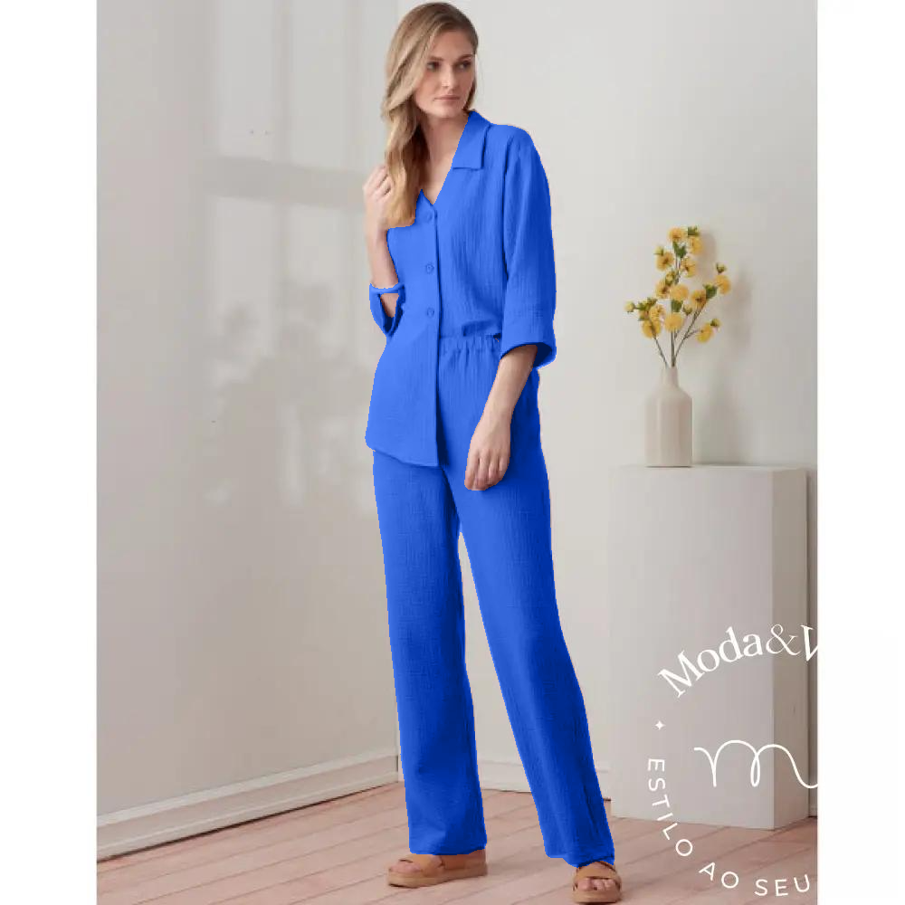 Conjunto De Linho Alexia Azul Bic / P