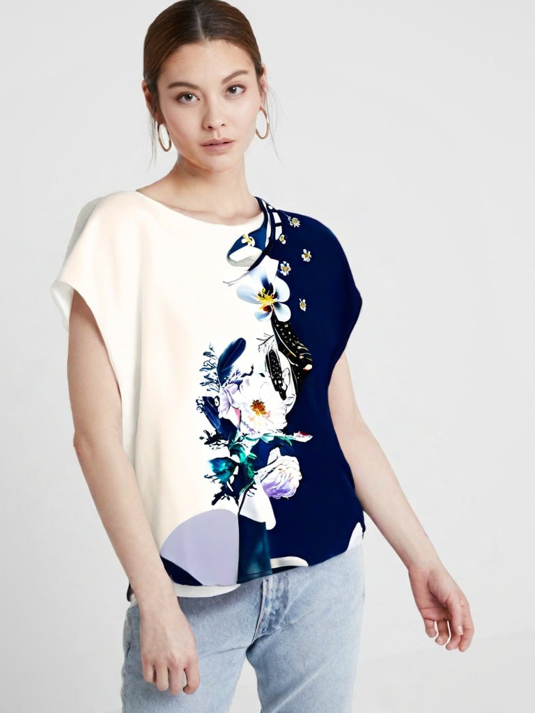 Camisa De Seda Floral Grace Azul / M Feminina