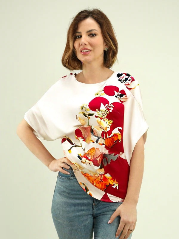 Camisa De Seda Floral Grace Vermelha / M Feminina