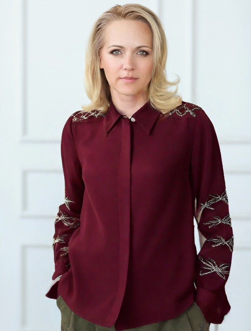 Camisa Com Renda E Bordado Uyara