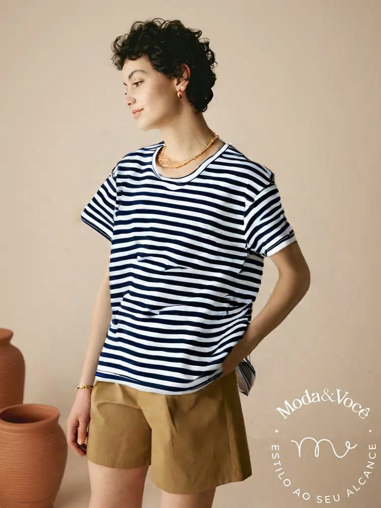 Camisa Listrada Donatella Preta E Branca / P Feminina