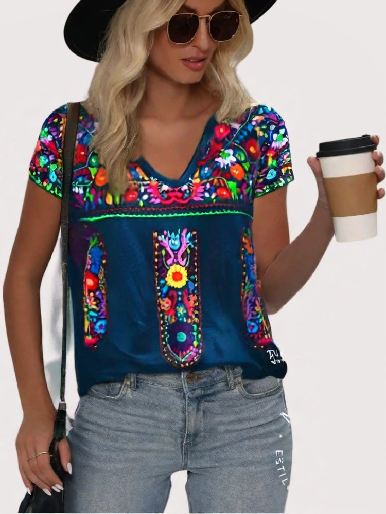 Camisa Esmeralda Azul - Gola V / P Feminina