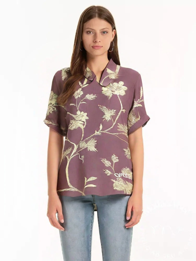 Camisa De Linho Com Bordado Floral Vintage Magda