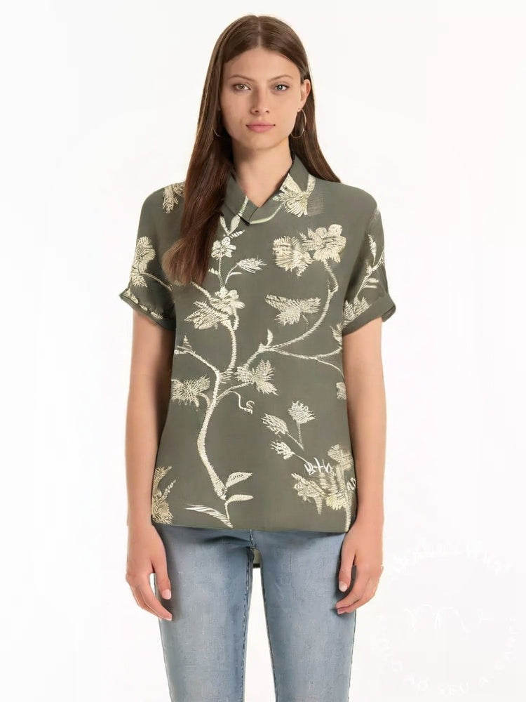 Camisa De Linho Com Bordado Floral Vintage Magda Rosa / P
