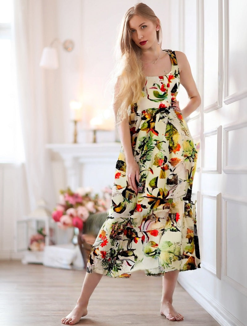 Vestido Floral Angelina Cáqui / P