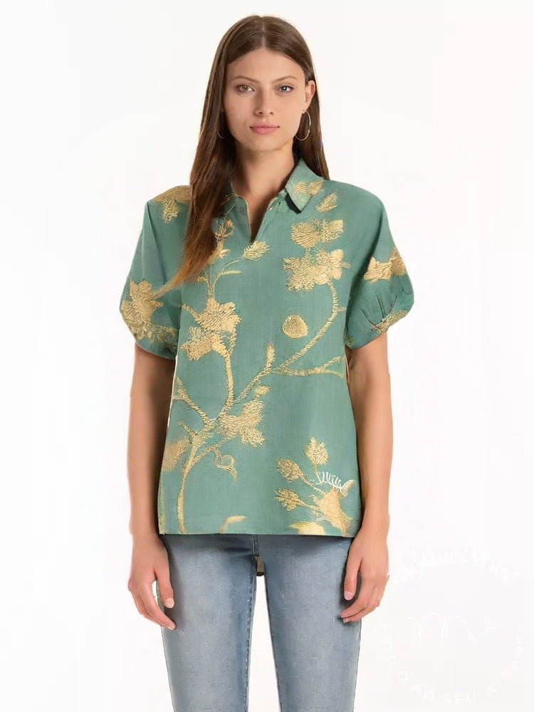 Camisa De Linho Com Bordado Floral Vintage Magda