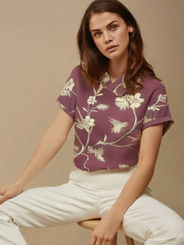 Camisa De Linho Com Bordado Floral Vintage Magda