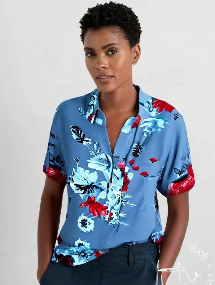 Camisa Floral Adriane Luiza Azul / P Camisa 04