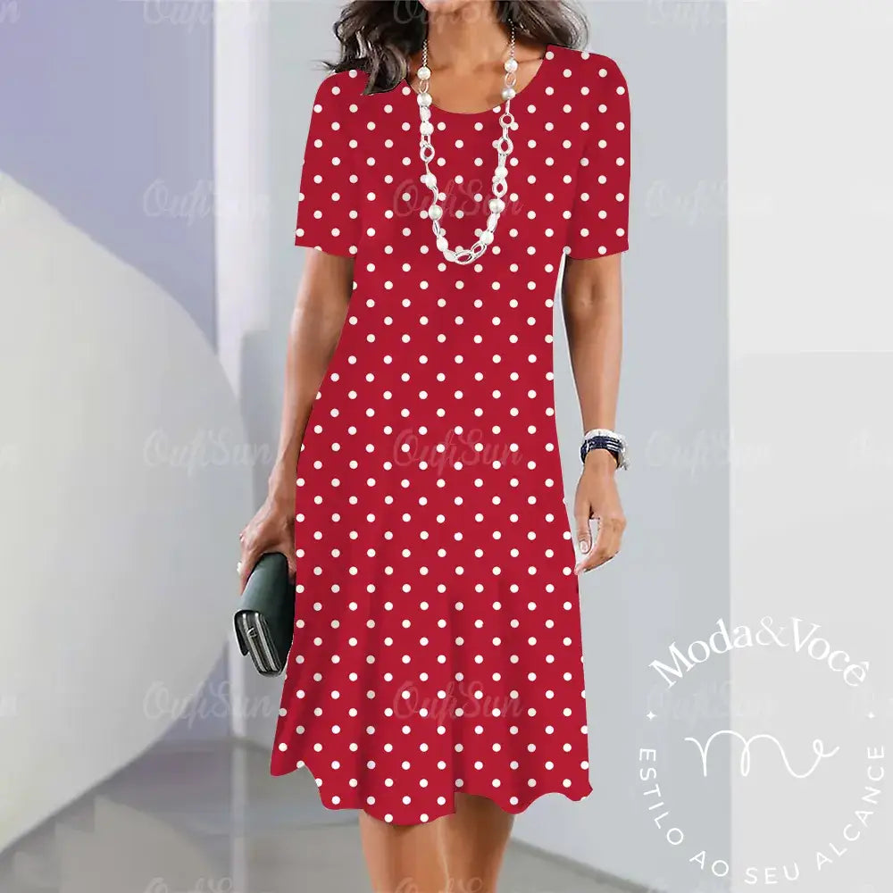 Dot Print Women’s Dress 2023 Elegant For Female Summer Fashion Stitching O - Neck Loose Vacation
