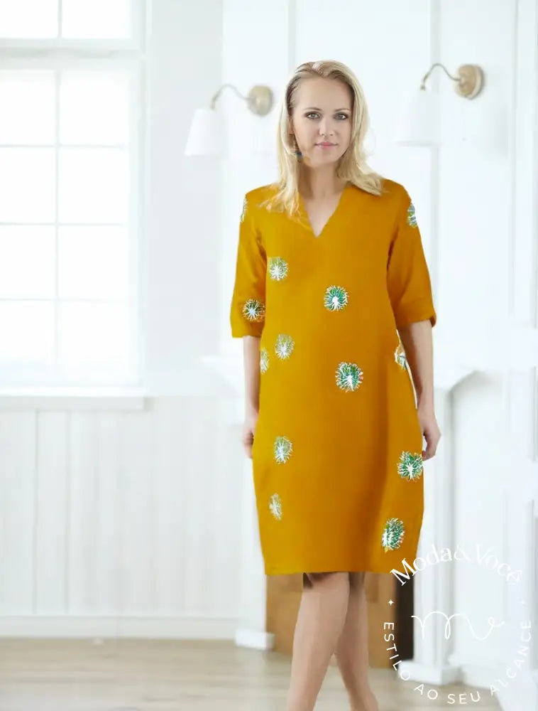 Vestido De Linho Marcela Amarelo / M Vestuário Feminino